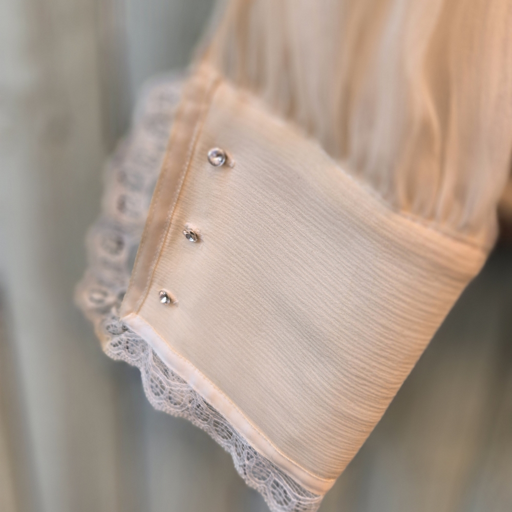 Alice + Olivia Sheer Silk Lace Blouse – Vintage, Ivory, Large - Picture 5 of 9